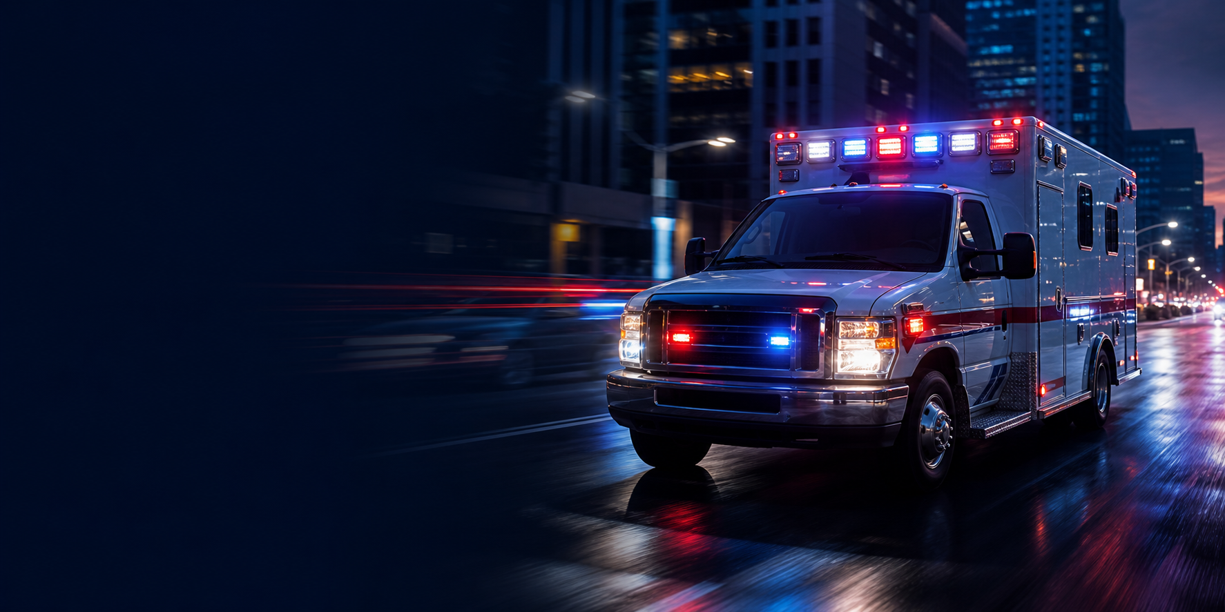 Ambulance on a city street at night